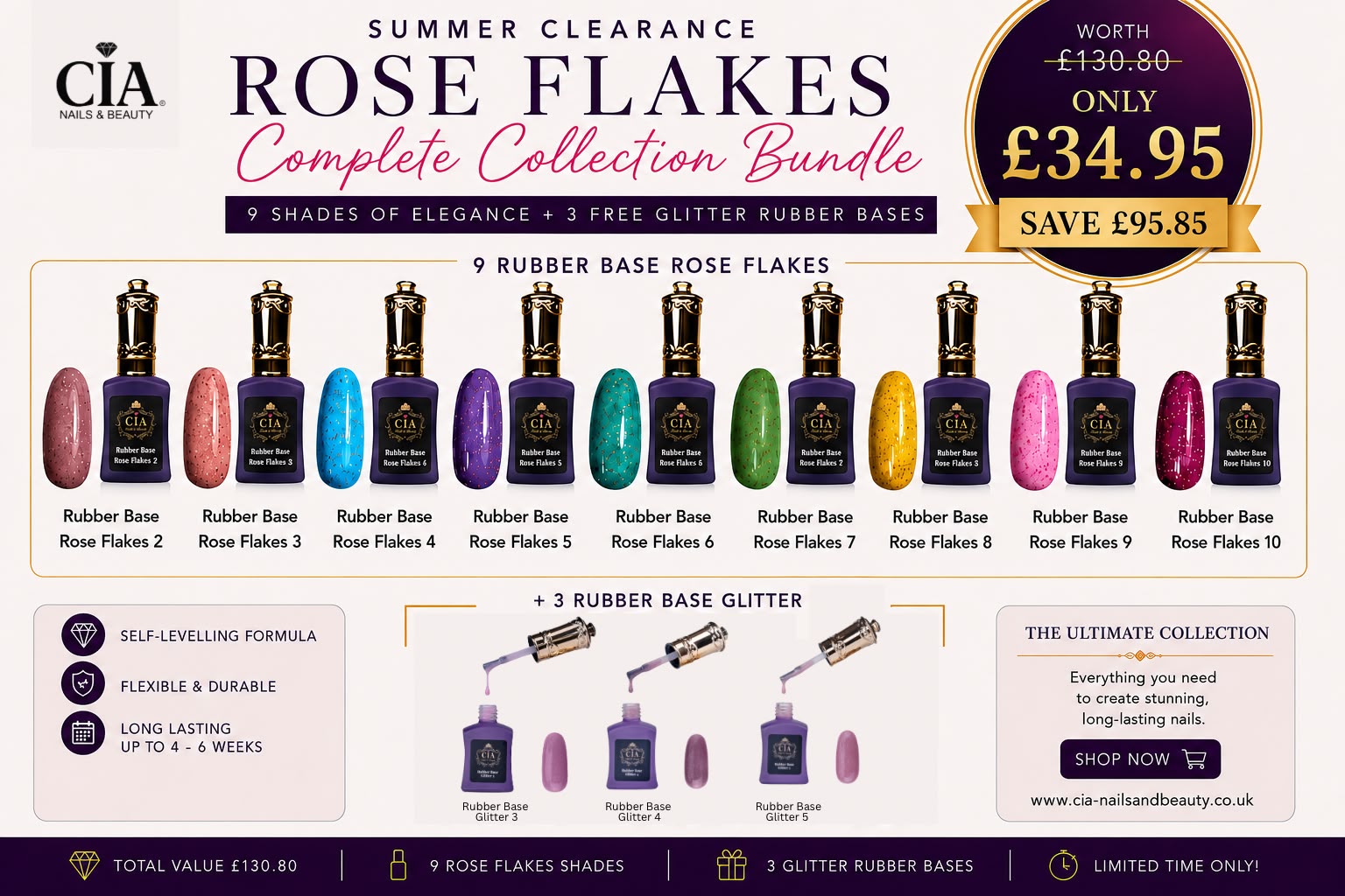 Rubber Base Rose Flakes Collection Bundle - CIA Nails & Beauty Academy in London